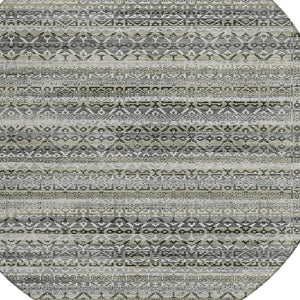 HomeRoots 5' Durable Pewter and Charcoal Striped Area Rug - Machine Washable for Indoor and Outdoor Use 8' Round 631505