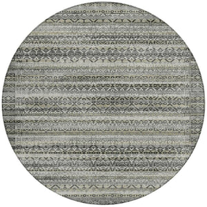 HomeRoots 5' Durable Pewter and Charcoal Striped Area Rug - Machine Washable for Indoor and Outdoor Use 8' Round 631505