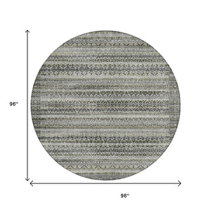 HomeRoots 5' Durable Pewter and Charcoal Striped Area Rug - Machine Washable for Indoor and Outdoor Use 8' Round 631505