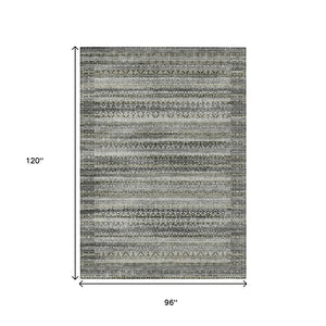 HomeRoots 5' Durable Pewter and Charcoal Striped Area Rug - Machine Washable for Indoor and Outdoor Use 8' X 10' 631506