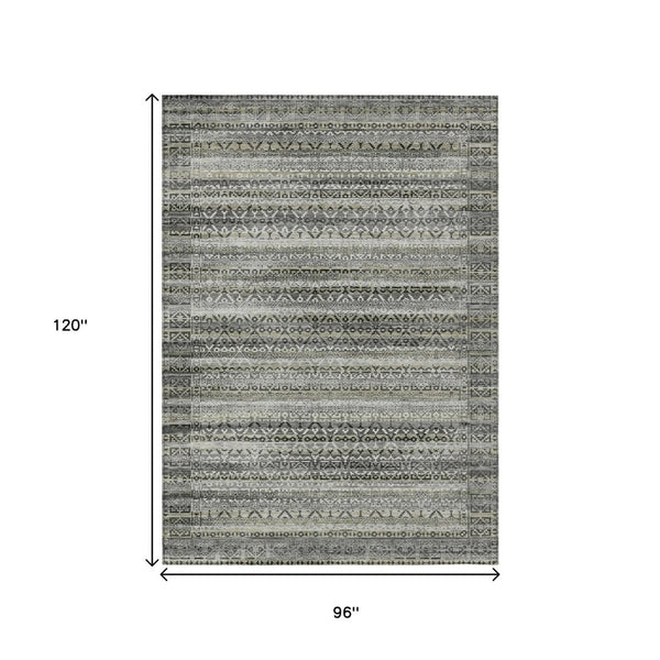 HomeRoots 5' Durable Pewter and Charcoal Striped Area Rug - Machine Washable for Indoor and Outdoor Use 8' X 10' 631506