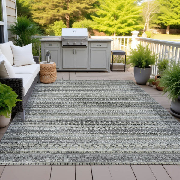 HomeRoots 5' Durable Pewter and Charcoal Striped Area Rug - Machine Washable for Indoor and Outdoor Use 8' X 10' 631506