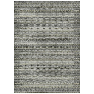 HomeRoots 5' Durable Pewter and Charcoal Striped Area Rug - Machine Washable for Indoor and Outdoor Use 8' X 10' 631506
