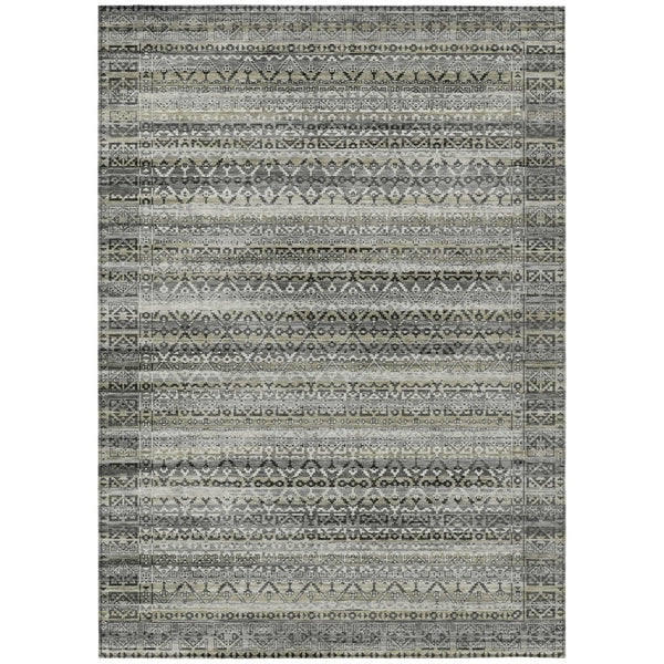 HomeRoots 5' Durable Pewter and Charcoal Striped Area Rug - Machine Washable for Indoor and Outdoor Use 8' X 10' 631506