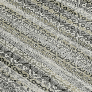 HomeRoots 5' Durable Pewter and Charcoal Striped Area Rug - Machine Washable for Indoor and Outdoor Use 9' X 12' 631507