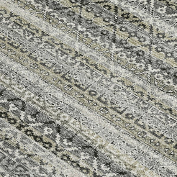 HomeRoots 5' Durable Pewter and Charcoal Striped Area Rug - Machine Washable for Indoor and Outdoor Use 9' X 12' 631507
