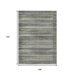 HomeRoots 5' Durable Pewter and Charcoal Striped Area Rug - Machine Washable for Indoor and Outdoor Use 9' X 12' 631507