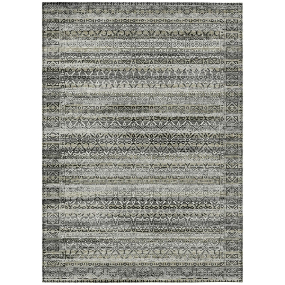 HomeRoots 5' Durable Pewter and Charcoal Striped Area Rug - Machine Washable for Indoor and Outdoor Use 9' X 12' 631507