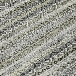 HomeRoots 5' Durable Pewter and Charcoal Striped Area Rug - Machine Washable for Indoor and Outdoor Use 9' X 12' 631507