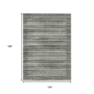 HomeRoots 5' Durable Pewter and Charcoal Striped Area Rug - Machine Washable for Indoor and Outdoor Use 10' X 14' 631508