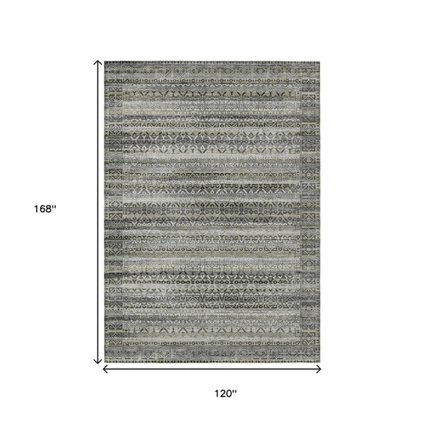 HomeRoots 5' Durable Pewter and Charcoal Striped Area Rug - Machine Washable for Indoor and Outdoor Use 10' X 14' 631508