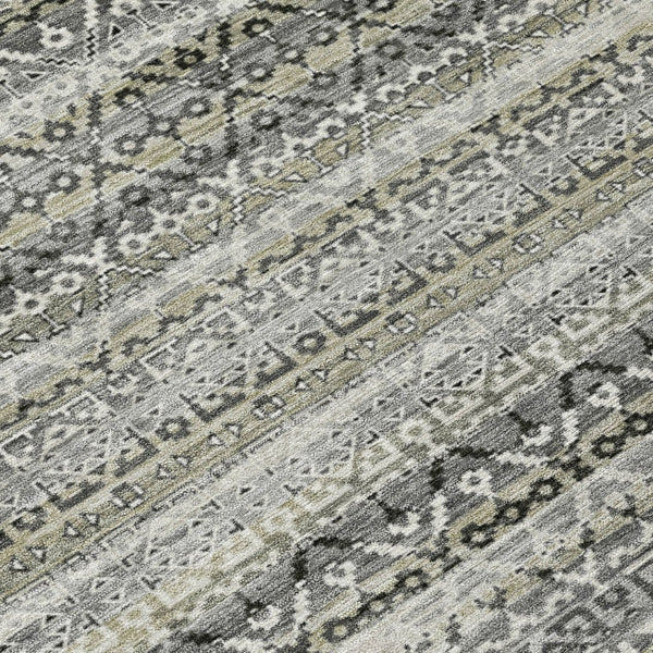 HomeRoots 5' Durable Pewter and Charcoal Striped Area Rug - Machine Washable for Indoor and Outdoor Use 10' X 14' 631508