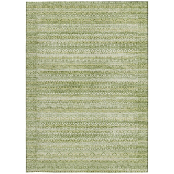 HomeRoots 5' Sage and Ivory Striped Area Rug - Durable, Washable Design for Indoor and Outdoor Spaces 5' X 8' 631510
