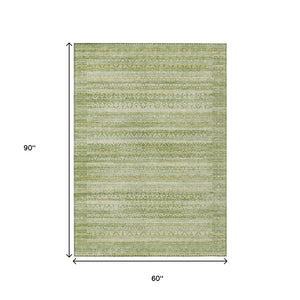 HomeRoots 5' Sage and Ivory Striped Area Rug - Durable, Washable Design for Indoor and Outdoor Spaces 5' X 8' 631510