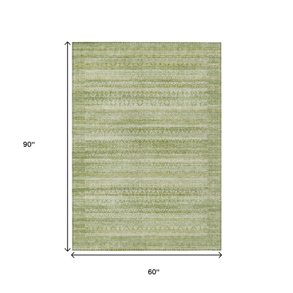 HomeRoots 5' Sage and Ivory Striped Area Rug - Durable, Washable Design for Indoor and Outdoor Spaces 5' X 8' 631510
