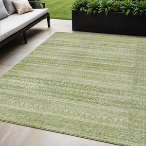 HomeRoots 5' Sage and Ivory Striped Area Rug - Durable, Washable Design for Indoor and Outdoor Spaces 5' X 8' 631510