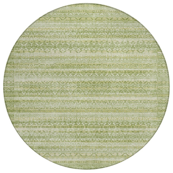 HomeRoots 5' Sage and Ivory Striped Area Rug - Durable, Washable Design for Indoor and Outdoor Spaces 8' Round 631511