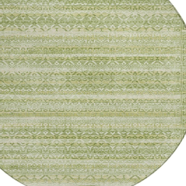 HomeRoots 5' Sage and Ivory Striped Area Rug - Durable, Washable Design for Indoor and Outdoor Spaces 8' Round 631511