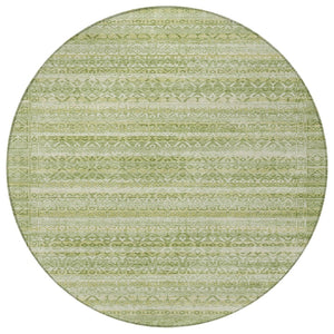 HomeRoots 5' Sage and Ivory Striped Area Rug - Durable, Washable Design for Indoor and Outdoor Spaces 8' Round 631511