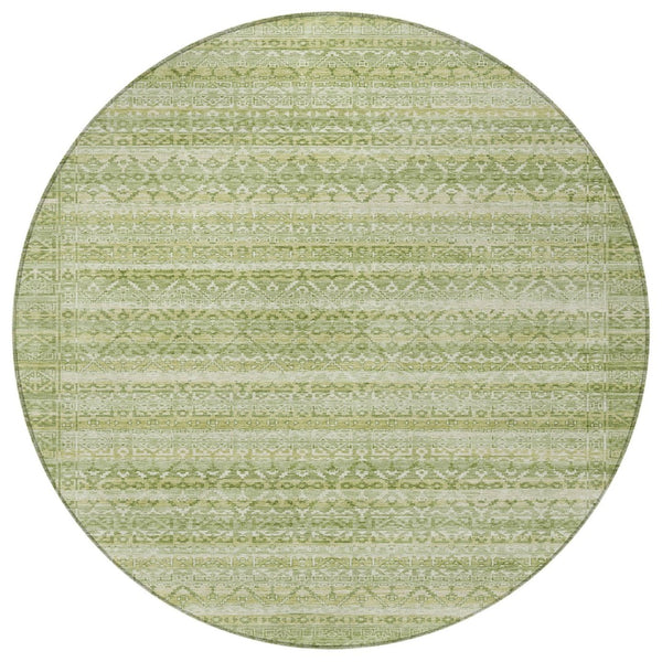 HomeRoots 5' Sage and Ivory Striped Area Rug - Durable, Washable Design for Indoor and Outdoor Spaces 8' Round 631511