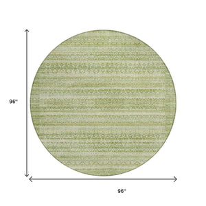 HomeRoots 5' Sage and Ivory Striped Area Rug - Durable, Washable Design for Indoor and Outdoor Spaces 8' Round 631511