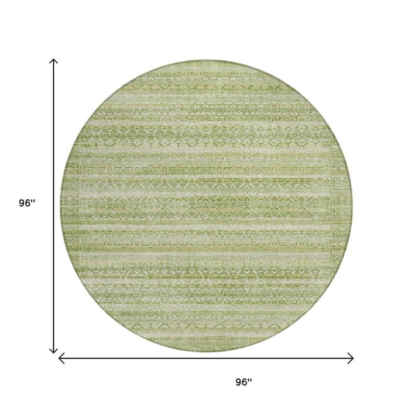 HomeRoots 5' Sage and Ivory Striped Area Rug - Durable, Washable Design for Indoor and Outdoor Spaces 8' Round 631511