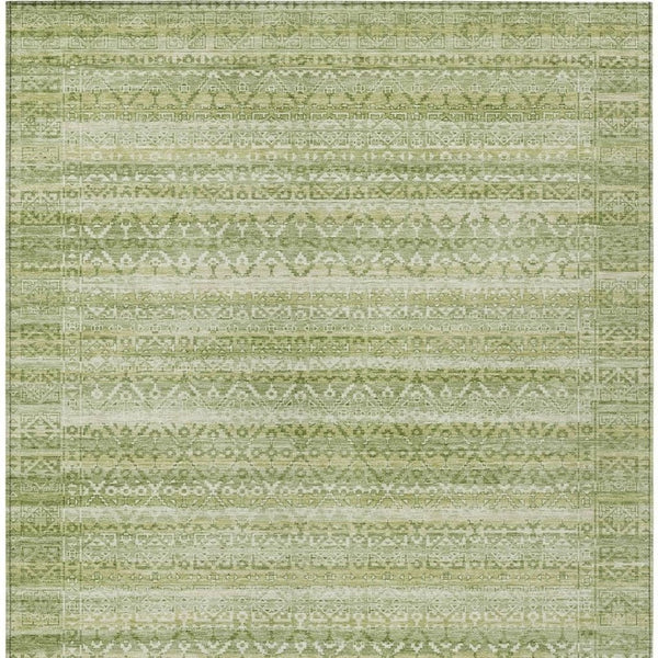 HomeRoots 5' Sage and Ivory Striped Area Rug - Durable, Washable Design for Indoor and Outdoor Spaces 8' X 10' 631512