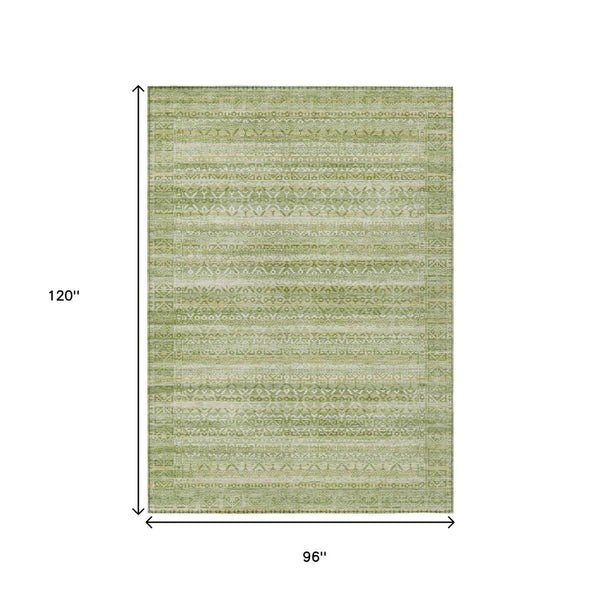 HomeRoots 5' Sage and Ivory Striped Area Rug - Durable, Washable Design for Indoor and Outdoor Spaces 8' X 10' 631512