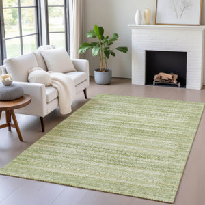 HomeRoots 5' Sage and Ivory Striped Area Rug - Durable, Washable Design for Indoor and Outdoor Spaces 8' X 10' 631512