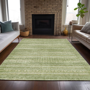 HomeRoots 5' Sage and Ivory Striped Area Rug - Durable, Washable Design for Indoor and Outdoor Spaces 9' X 12' 631513