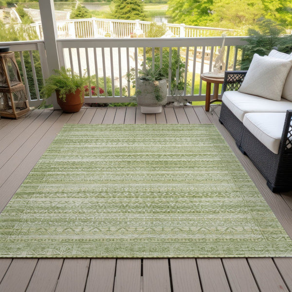 HomeRoots 5' Sage and Ivory Striped Area Rug - Durable, Washable Design for Indoor and Outdoor Spaces 9' X 12' 631513
