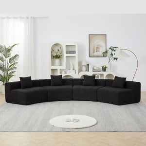 English Elm Two Curved Chenille Sectional Sofa with Sculptural Modular Design and Four Throw Pillows Black W834S00579