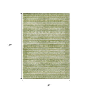 HomeRoots 5' Sage and Ivory Striped Area Rug - Durable, Washable Design for Indoor and Outdoor Spaces 10' X 14' 631514