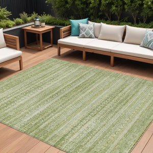 HomeRoots 5' Sage and Ivory Striped Area Rug - Durable, Washable Design for Indoor and Outdoor Spaces 10' X 14' 631514