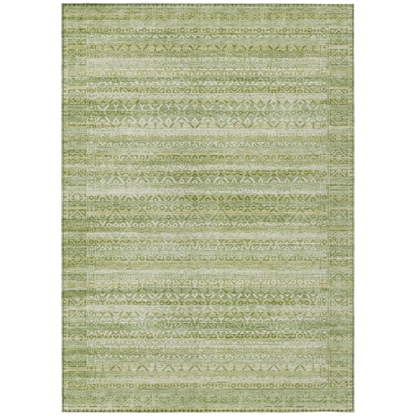 HomeRoots 5' Sage and Ivory Striped Area Rug - Durable, Washable Design for Indoor and Outdoor Spaces 10' X 14' 631514