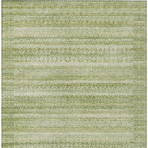 HomeRoots 5' Sage and Ivory Striped Area Rug - Durable, Washable Design for Indoor and Outdoor Spaces 10' X 14' 631514