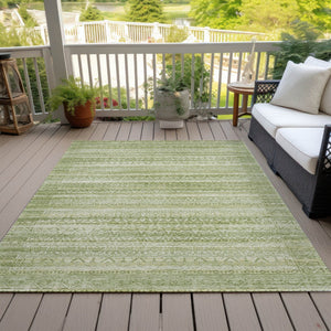 HomeRoots 5' Sage and Ivory Striped Area Rug - Durable, Washable Design for Indoor and Outdoor Spaces 10' X 14' 631514