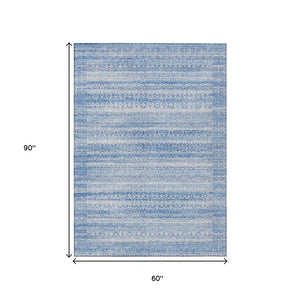HomeRoots 5' Sky Blue and Ivory Striped Indoor Outdoor Area Rug – Durable, Washable, Stylish Coastal Charm 5' X 8' 631516
