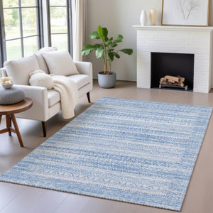 HomeRoots 5' Sky Blue and Ivory Striped Indoor Outdoor Area Rug – Durable, Washable, Stylish Coastal Charm 5' X 8' 631516