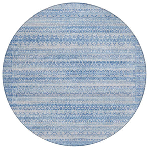 HomeRoots 5' Sky Blue and Ivory Striped Indoor Outdoor Area Rug – Durable, Washable, Stylish Coastal Charm 8' Round 631517