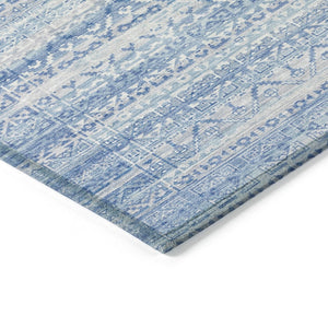 HomeRoots 5' Sky Blue and Ivory Striped Indoor Outdoor Area Rug – Durable, Washable, Stylish Coastal Charm 8' Round 631517