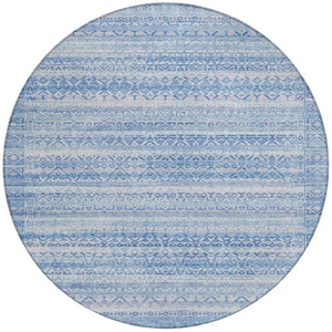 HomeRoots 5' Sky Blue and Ivory Striped Indoor Outdoor Area Rug – Durable, Washable, Stylish Coastal Charm 8' Round 631517
