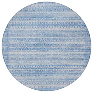 HomeRoots 5' Sky Blue and Ivory Striped Indoor Outdoor Area Rug – Durable, Washable, Stylish Coastal Charm 8' Round 631517