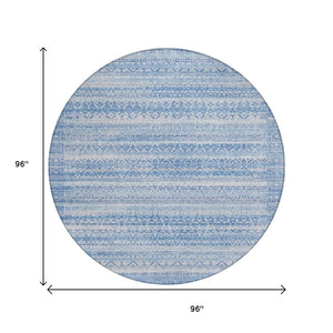HomeRoots 5' Sky Blue and Ivory Striped Indoor Outdoor Area Rug – Durable, Washable, Stylish Coastal Charm 8' Round 631517