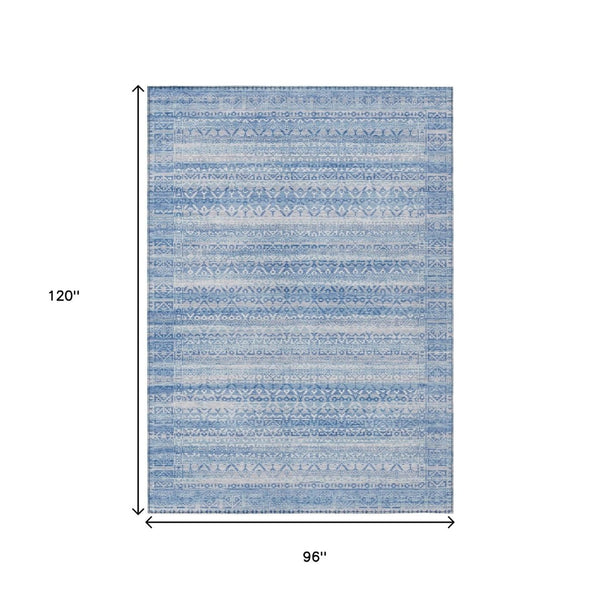 HomeRoots 5' Sky Blue and Ivory Striped Indoor Outdoor Area Rug – Durable, Washable, Stylish Coastal Charm 8' X 10' 631518