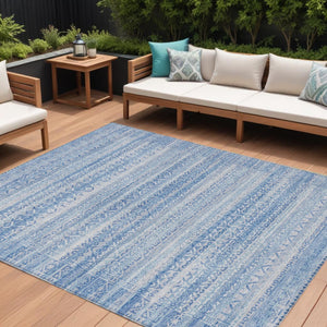 HomeRoots 5' Sky Blue and Ivory Striped Indoor Outdoor Area Rug – Durable, Washable, Stylish Coastal Charm 8' X 10' 631518