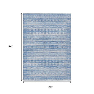 HomeRoots 5' Sky Blue and Ivory Striped Indoor Outdoor Area Rug – Durable, Washable, Stylish Coastal Charm 9' X 12' 631519