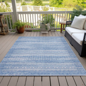 HomeRoots 5' Sky Blue and Ivory Striped Indoor Outdoor Area Rug – Durable, Washable, Stylish Coastal Charm 9' X 12' 631519