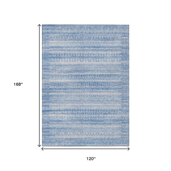 HomeRoots 5' Sky Blue and Ivory Striped Indoor Outdoor Area Rug – Durable, Washable, Stylish Coastal Charm 10' X 14' 631520