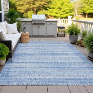 HomeRoots 5' Sky Blue and Ivory Striped Indoor Outdoor Area Rug – Durable, Washable, Stylish Coastal Charm 10' X 14' 631520